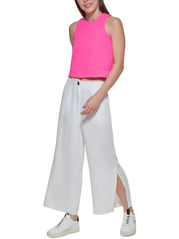 Womens High Waist Crop Wide Leg Pants