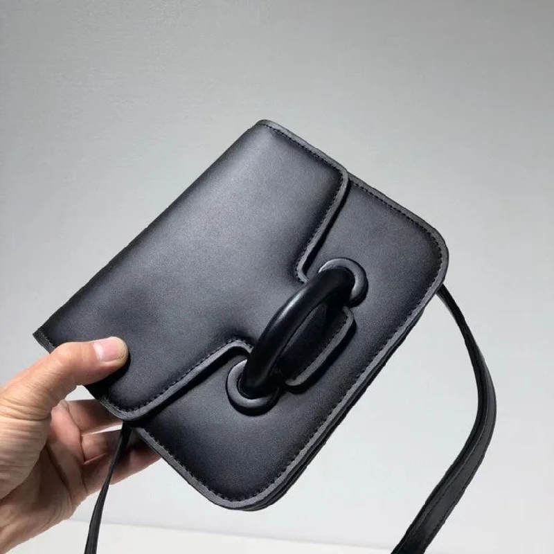 Simple And Versatile Real Cowhide Buckle Small Square Bag