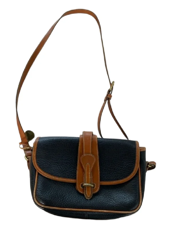 Dooney & Bourke Black & Brown Leather Pebbled Flap Saddle Bag