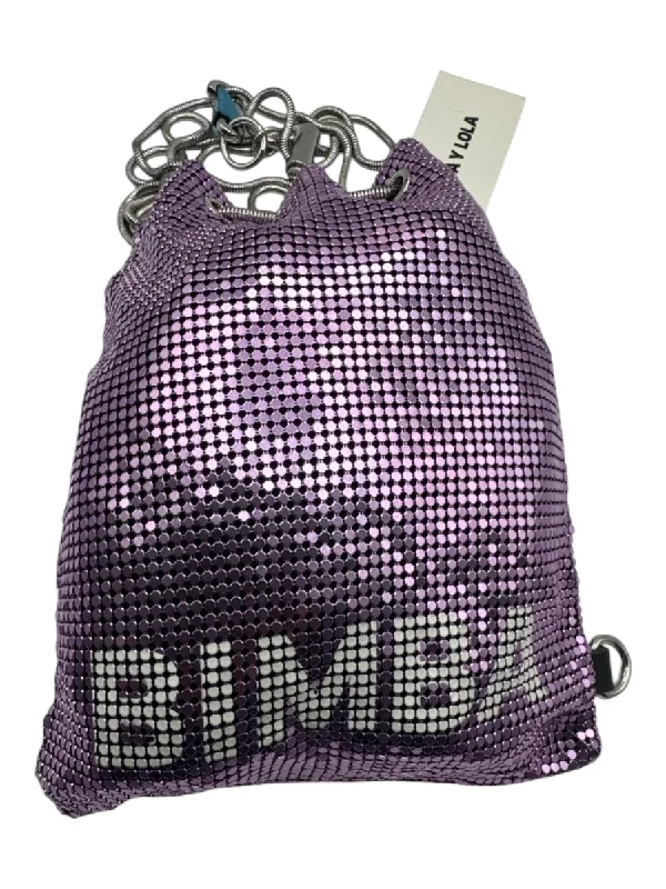 Bimba Y Lola Purple & Silver Chain mail Drawstring Crossbody Bag