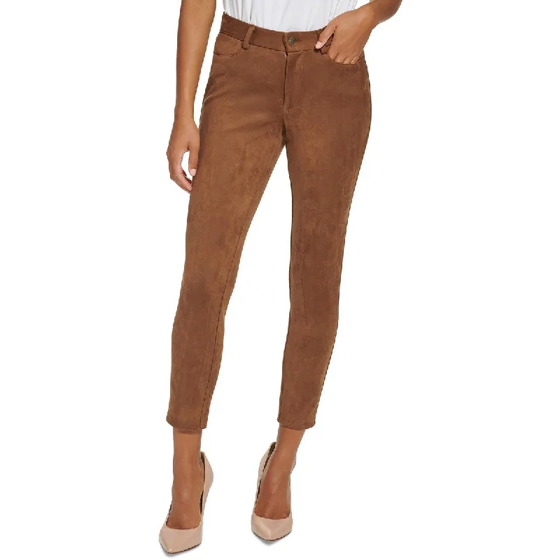 Womens Faux Suede High Rise Ankle Pants