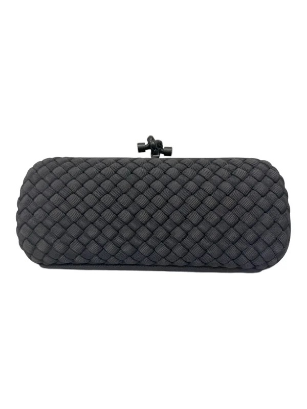 Bottega Veneta Grayish Purple Silk Intrecciato Weave Push Lock Clutch Bag