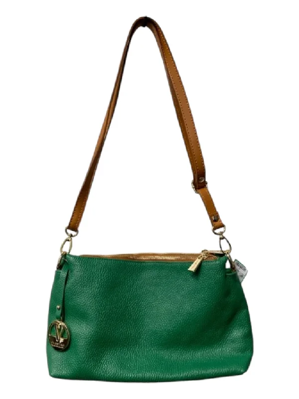 Valentina Green & Tan Leather Top Zipper Snap Closure Crossbody Bag