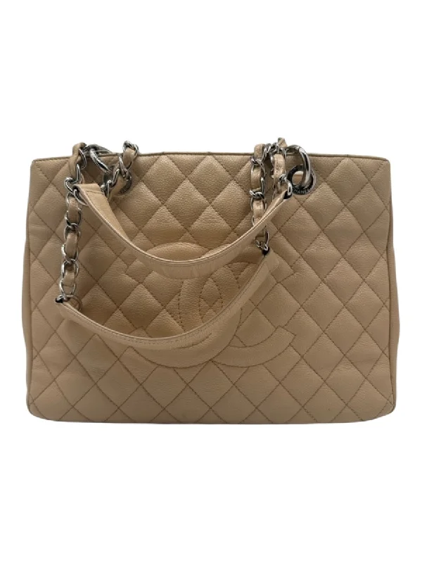 Chanel Beige Leather Quilted Logo Shoulder Bag Bag