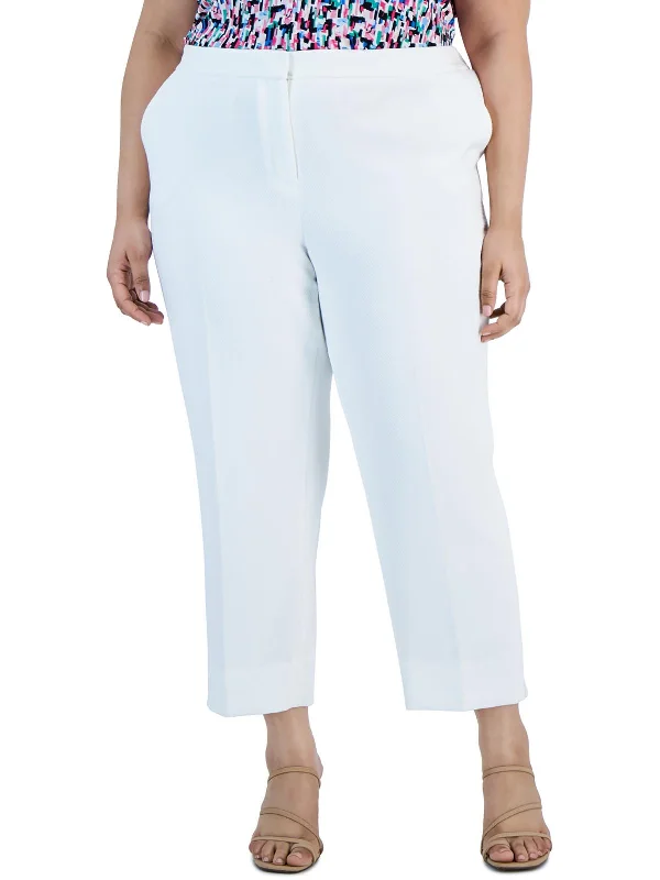 Plus Womens Textured High Rise Cropped Pants