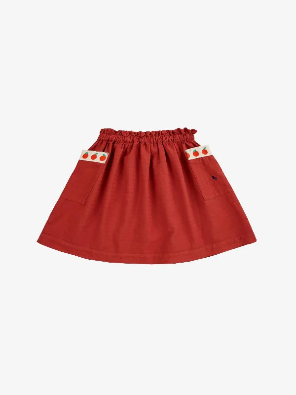 Girl's Pockets Woven Skirt In Burgundy