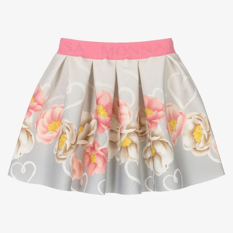 Gray Floral Neoprene Skirt