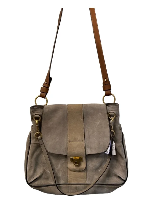 Chloe Gray & Taupe Suede Gold hardware Crossbody Flap Bag