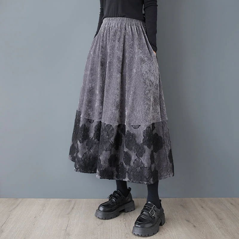 Women Spring Retro Fashion Cotton Mesh A-Line Skirt