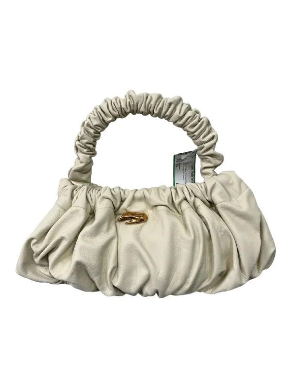 Marargent Cream Leather Shoulder Bag Scrunch Gold Evening Bag