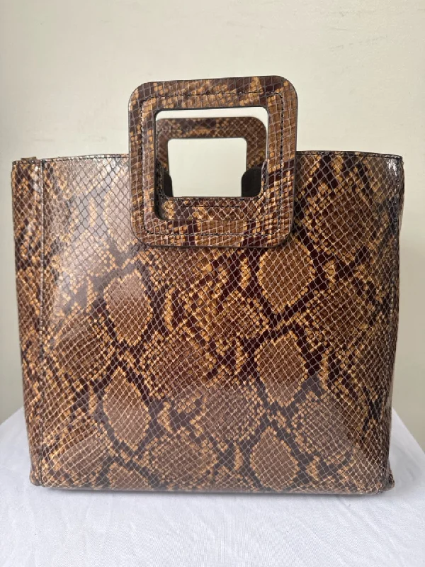 Staud Brown Print Leather Snake Embossed Crossbody Open Top Structured Bag