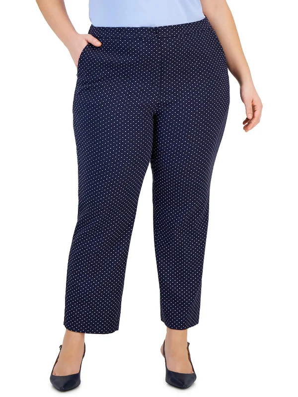 Plus Womens High Rise Polka-Dot Ankle Pants