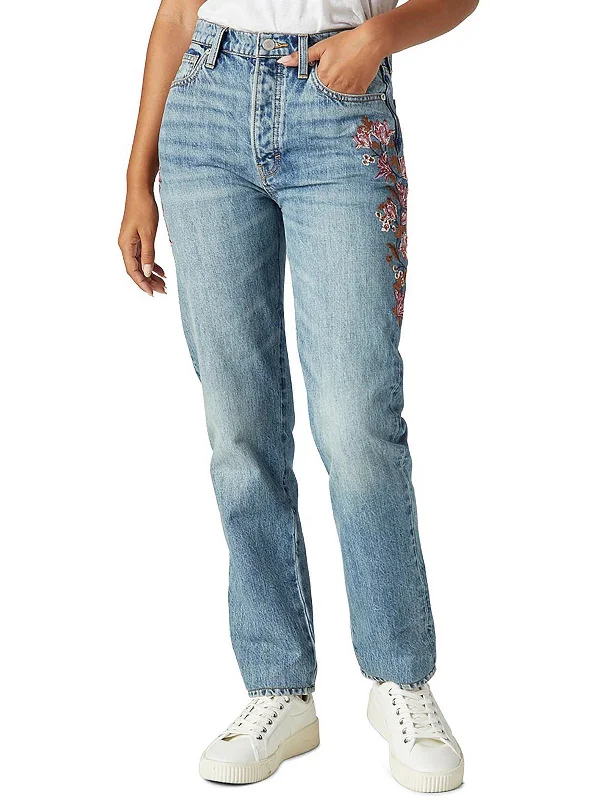 Womens High-Rise Embroidered Mom Jeans