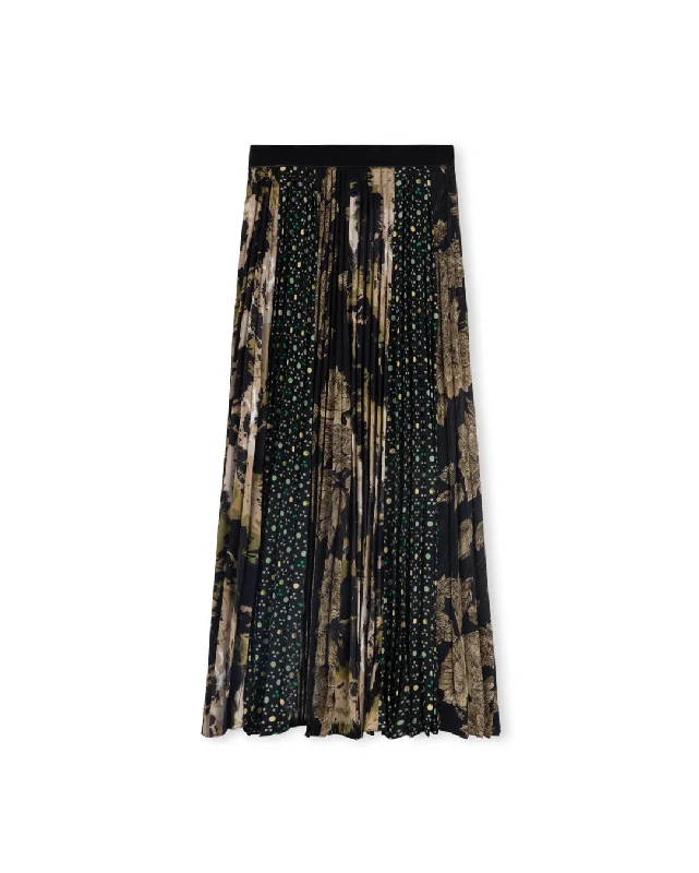 Mixed Print Pleated Skirt