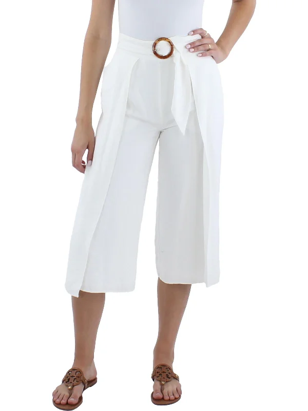 Petites Womens High Rise Wide Leg Capri Pants