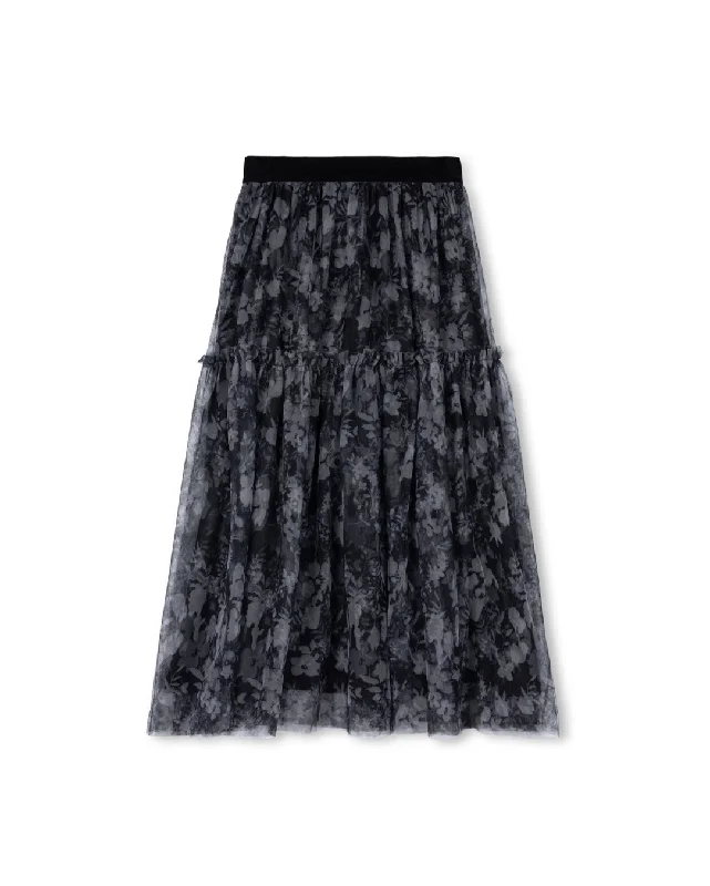 Printed Tulle Ruffle Skirt