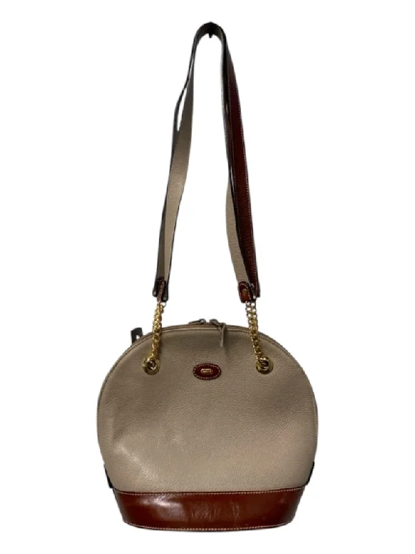 Bally Taupe & Tan Leather Top Zipper Shoulder Strap Gold Hardware Logo Bag