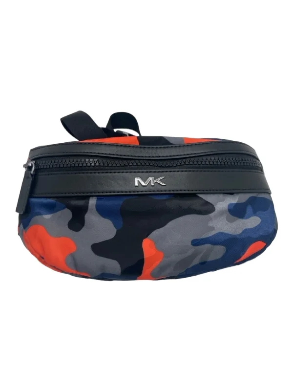 Michael Kors Gray, navy & orange Nylon Canvas Camo Fanny Pack Zip Bag