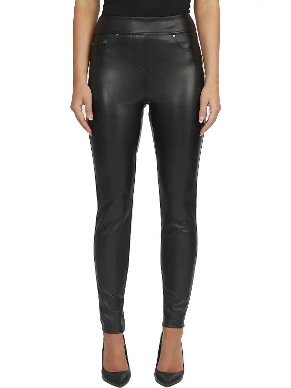 Womens Skinny Faux Leather High-Waisted Pants