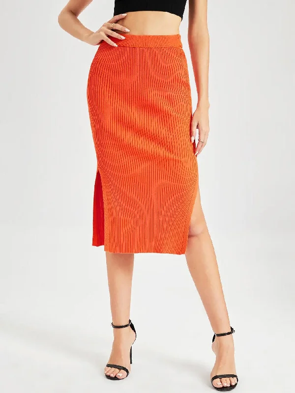 Women's Casual Split Thigh Midi Sweater Skirt