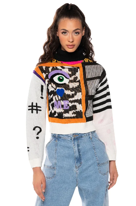 EYES ON ME GRAPHIC TURTLENECK SWEATER