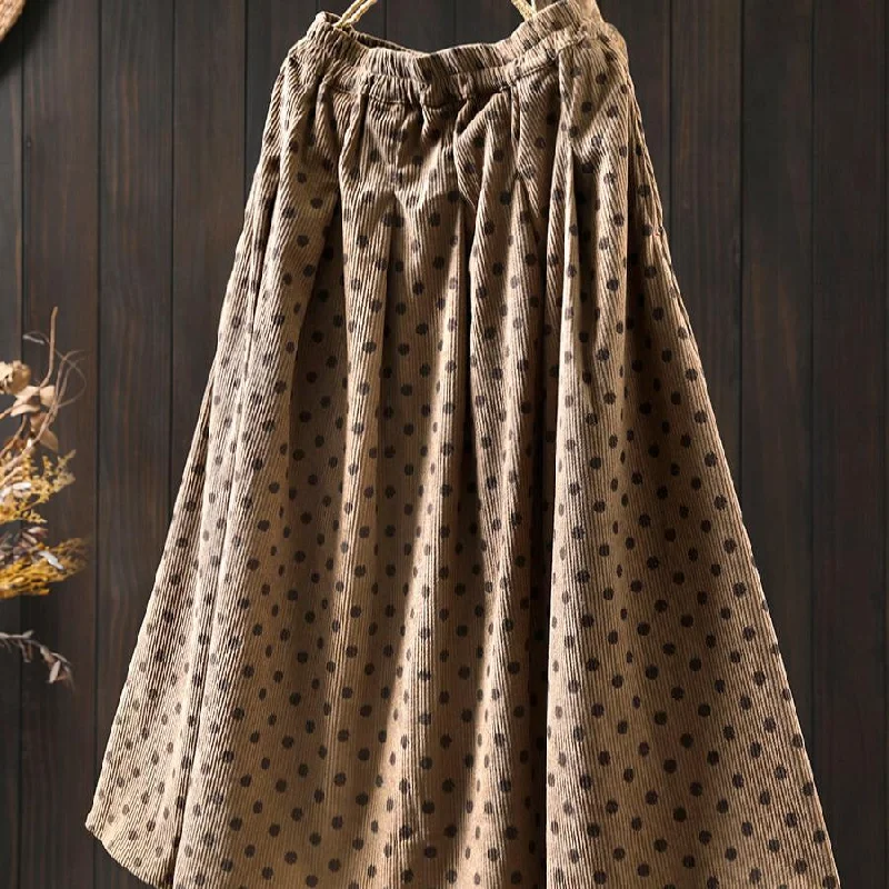 Women Spring Vintage Polka Dot Corduroy A-Line Skirt