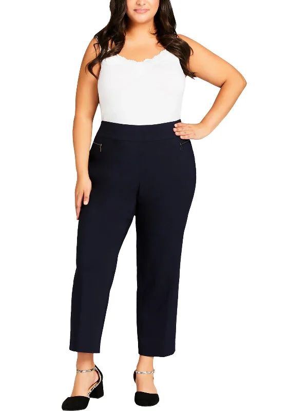 Plus Womens Mid-Rise Comfort Waist Straight Leg Pants