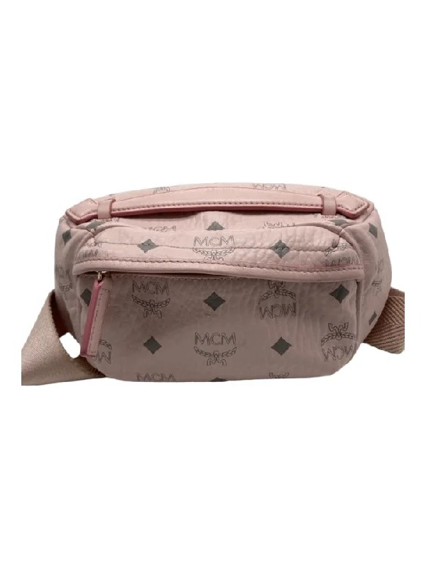 MCM Light Pink & Gray Leather Zip Fanny Pack Waist Bag Bag