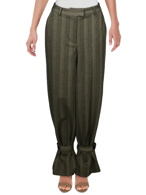 Womens Striped Belt Wide Leg Pants