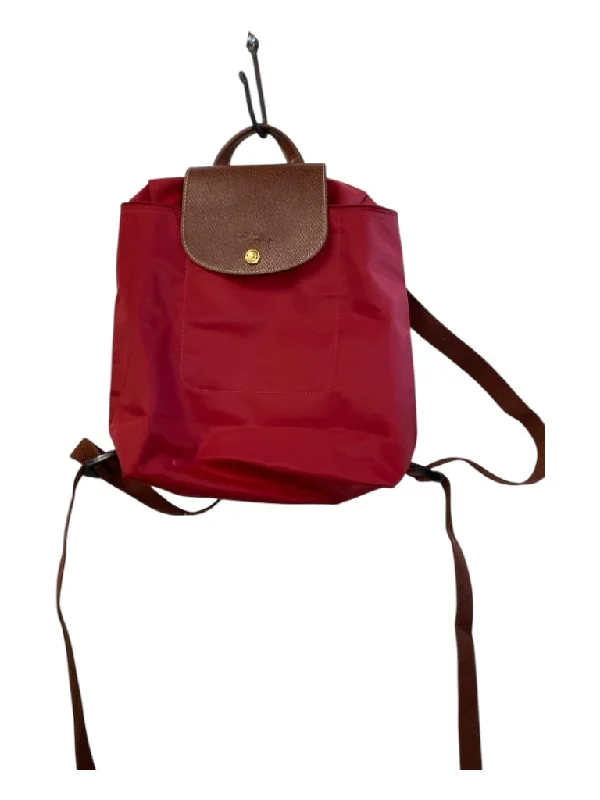 Longchamp Red Nylon Leather Detail Top Zip Inner Pocket Backpack Bag