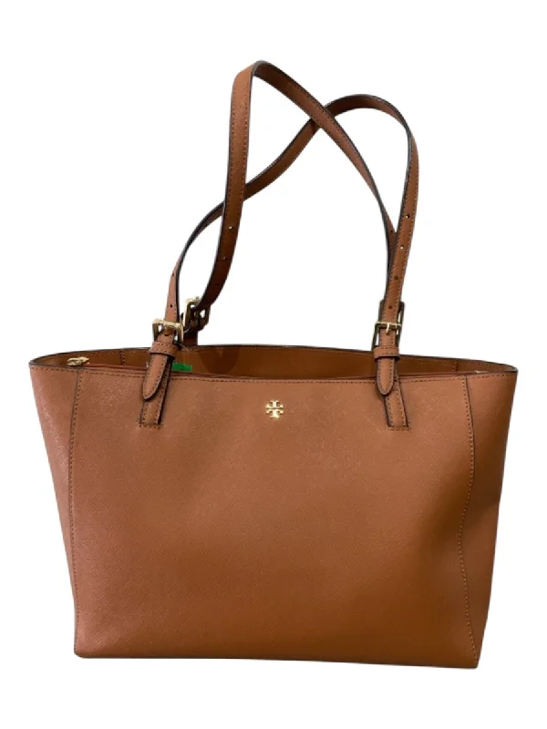 Tory Burch Brown Saffiano Leather 2 Handles Zip Pocket Tote Bag