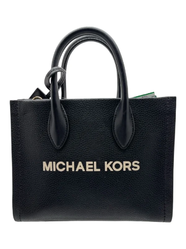 Michael Kors Black Leather Two Strap GHW Boxy Zip Close Bag