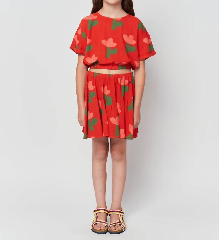 Sea Flower All Over Woven Skirt In Red