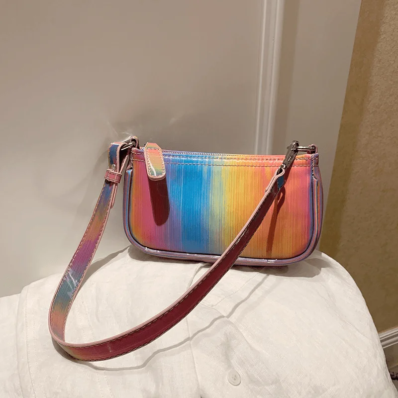 Women Contrast Color Rainbow Creative Casual Tote Shoulder Bag Handbag