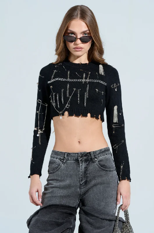 DEJA EMBELLISHED CROP SWEATER