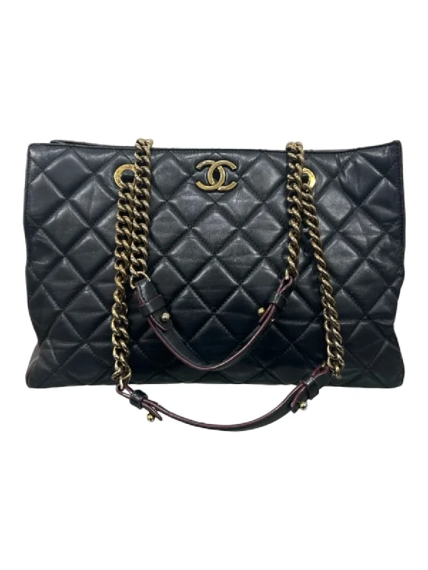 Chanel Black Leather Quilted Gold Hardware Chain Tote Bag