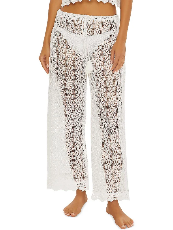 Womens High Rise Crochet Wide Leg Pants