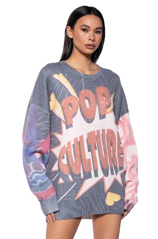 POP CULTURE LONG SLEEVE GRAPHIC SWEATER