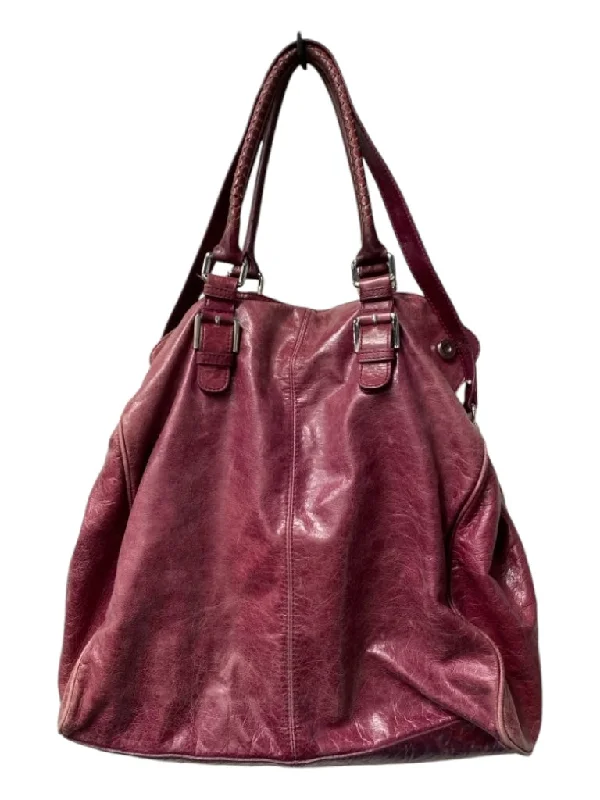 Elliot Lucca Beet Leather Silver Hardware Crossbody Top Handle Bag