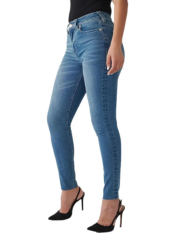 Halle Womens High-Rise Raw Hem Skinny Jeans