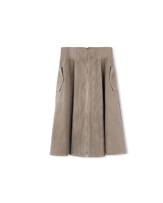 Corduroy Skirt With Knit Waist And Zipper