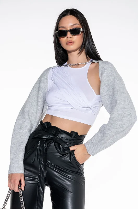 CELESTE CHAIN SHRUG SWEATER