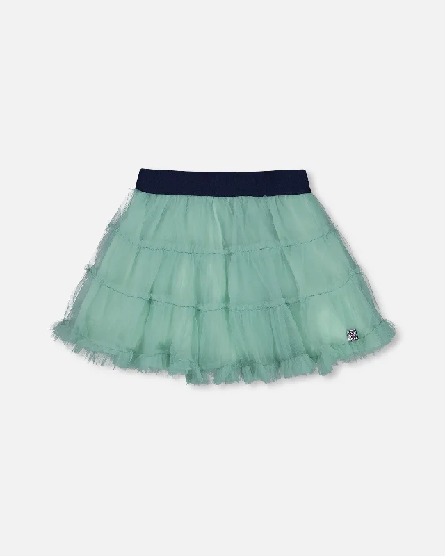 Mesh Skirt With Frills Turquoise