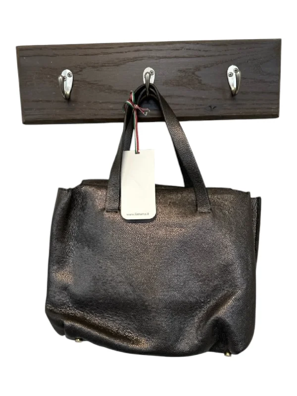 Lia Numa Gunmetal Leather Top Handle Metallic Bag