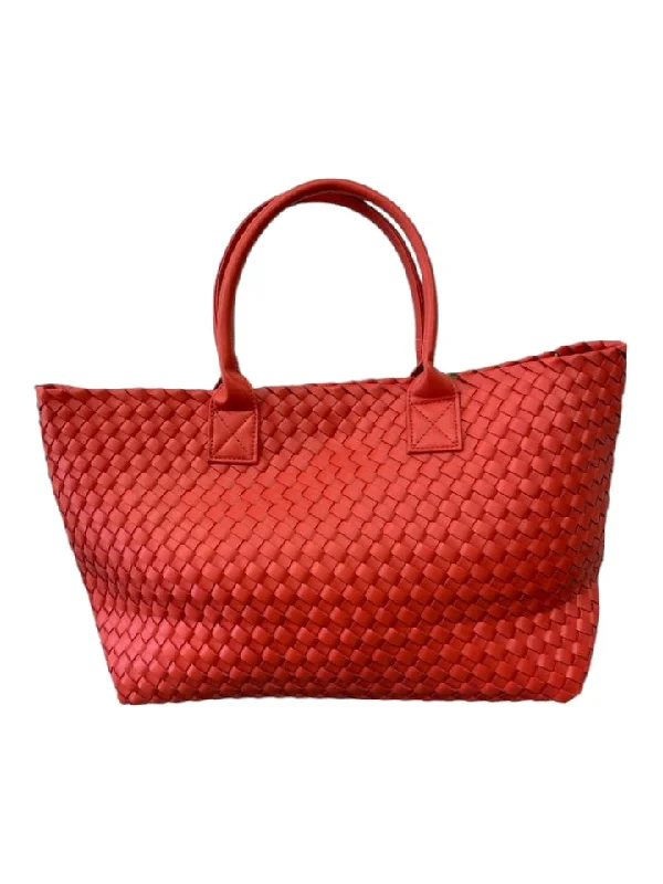 Expressions Orange Faux Leather Woven Snap Roll Hem Tote Bag