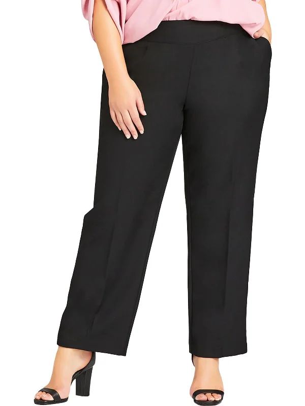 Plus Womens Mid-Rise Office Straight Leg Pants