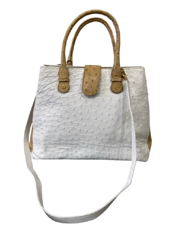 Giorgio's Palm Beach White & Beige Ostrich Shoulder Strap Double Top Handle Bag