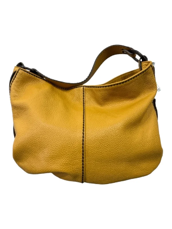 Plinio Visona Mustard Yellow Leather Wood Detail Contrast Stiching Shoulder Bag