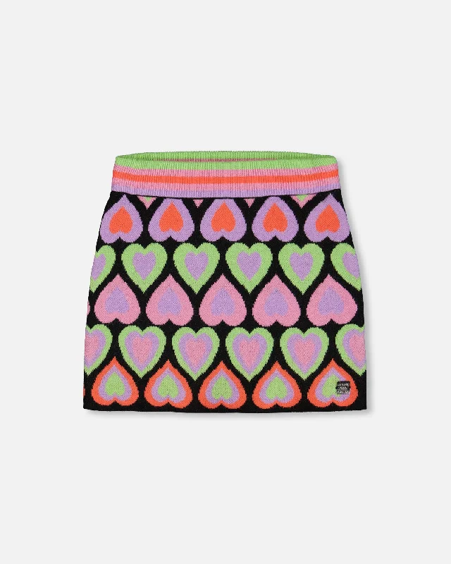 Jacquard Hearts Skirt Multicolor