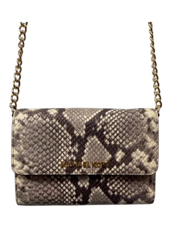 Michael Kors Cream & Brown Leather Snake Embossed Removable Chain Cross Body Bag